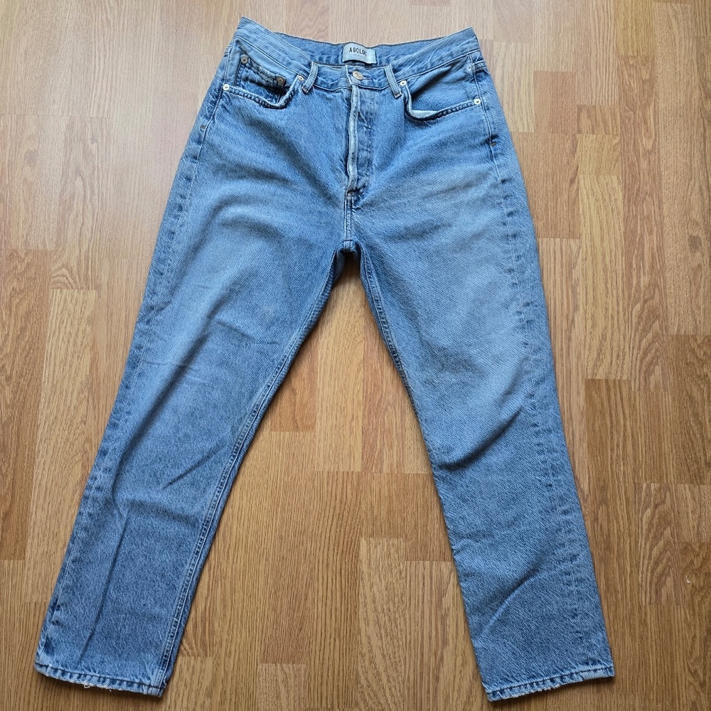 Agolde Straight Leg Jeans in Light Blue Wash